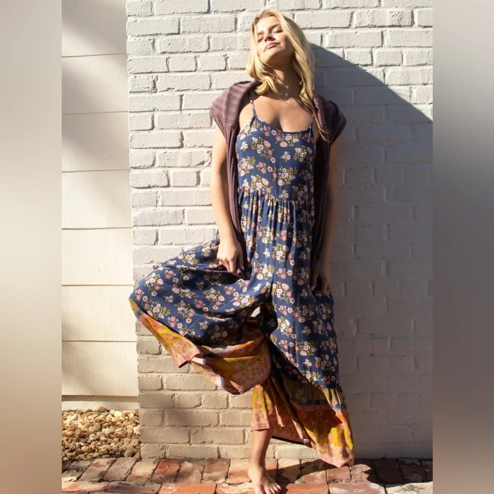 Natural Life Zoe Wide Leg Floral Boho Jumpsuit Size Large - Picture 10 of 10